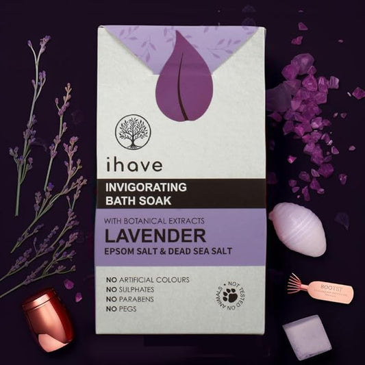 iHave Epsom Salt & Dead Sea Salt Bath Soak with Lavender Essential Oils, Unique Spa Gift Idea, Portable Bath Salts Gifts for Her and Him, Ideal Anniversary or Birthday Gifts for Women and Men