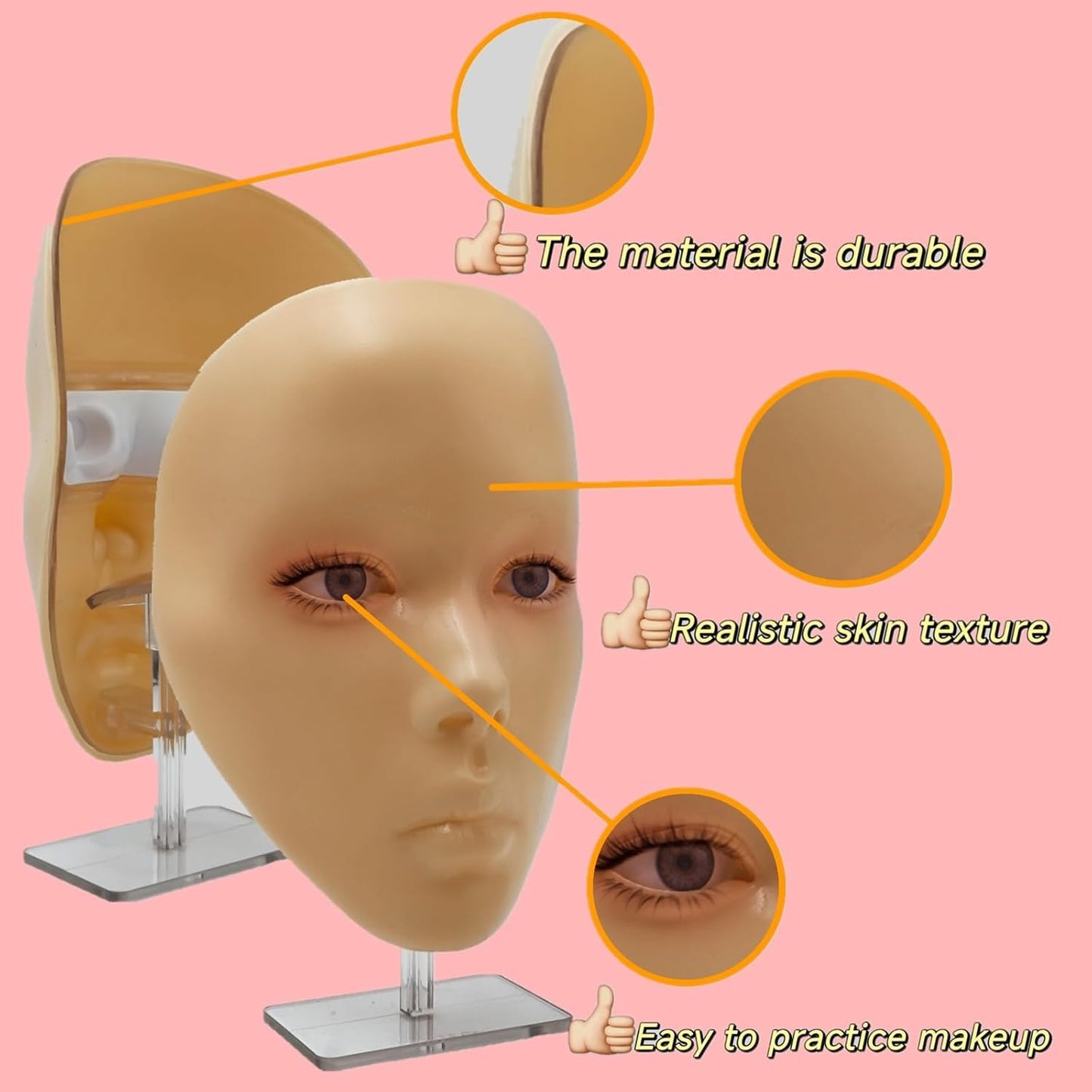 3D Makeup Practice Face, XIJIEMAO Mannequin Head For Makeup, Reusable Silicone Full Makeup Mannequin Head With Stand And Brush Set, Eye Shadow Makeup Face Board, Emerging Makeup Artist, Girl'S Gift