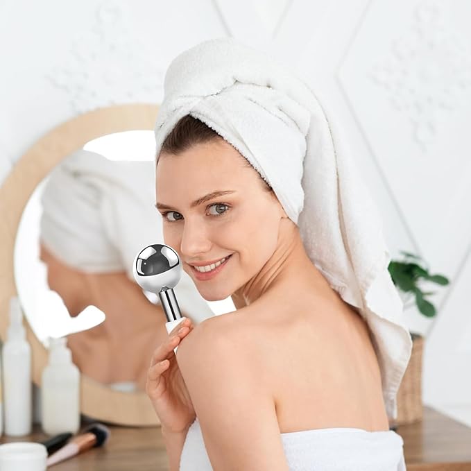 Ice Globes Stainless Steel Beauty Facial Massagers for Face & Eyes, Premium Unbreakable Stainless Steel Cryo Sticks for Beauty Routines, Facials Cold Rollers Cooling Globes(Silver,2Pack)