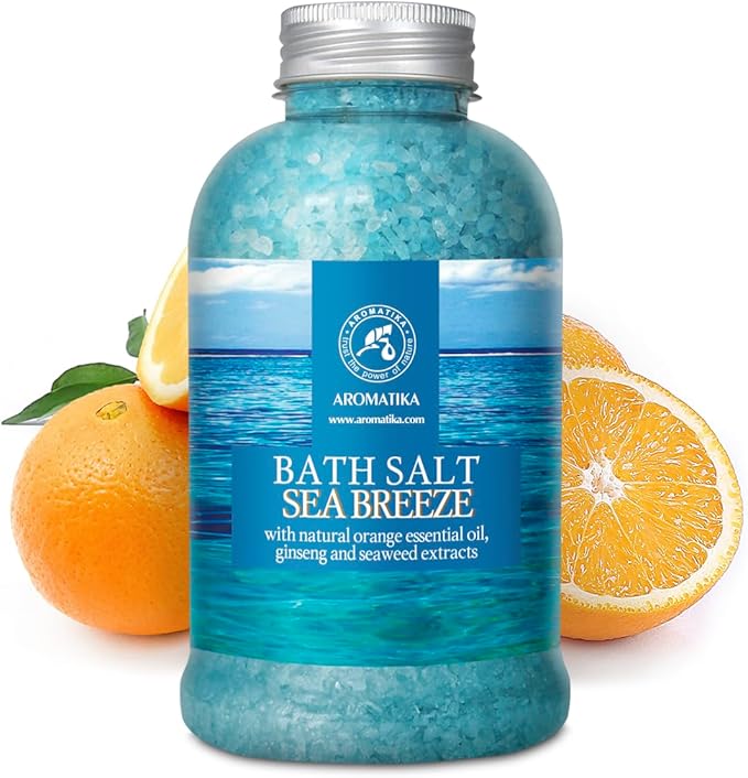 Bath Salt Sea Breeze 21.16 Oz with Natural Essential Oils Orange & Ginseng & Seaweed - Best for Good Sleep - Relaxing - Calming - Body Care - Beauty - Aromatherapy