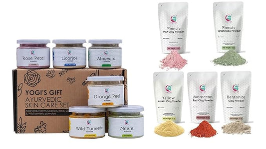 YOGI’S GIFT – Celebrating health Multi Pack | Ayurvedic Skin Care Sampler + Pack of 5 Clays for bundle