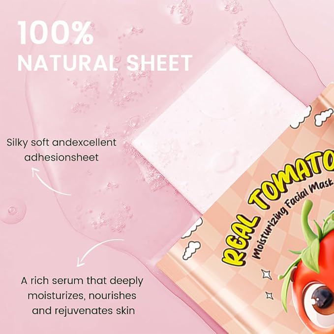 8 Pack Tomato Fruit Face Masks for Kids,Hydrating Spa Face Mask For Sensitive Skin,Moisturize,Soothing,Nourish for All Skin Types,Natural Skin Care Spa Face Mask for Women Men Girls