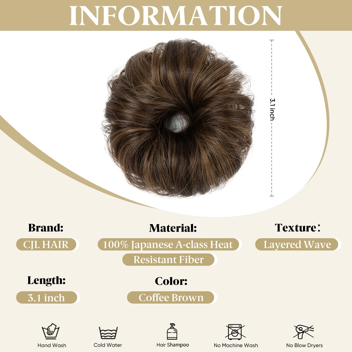 CJL HAIR 2PCs Small Cute Messy Bun Hair Piece for Thin Hair Women Mini Synthetic Curly Bun Scrunchies Updo Hairpieces Coffee Brown