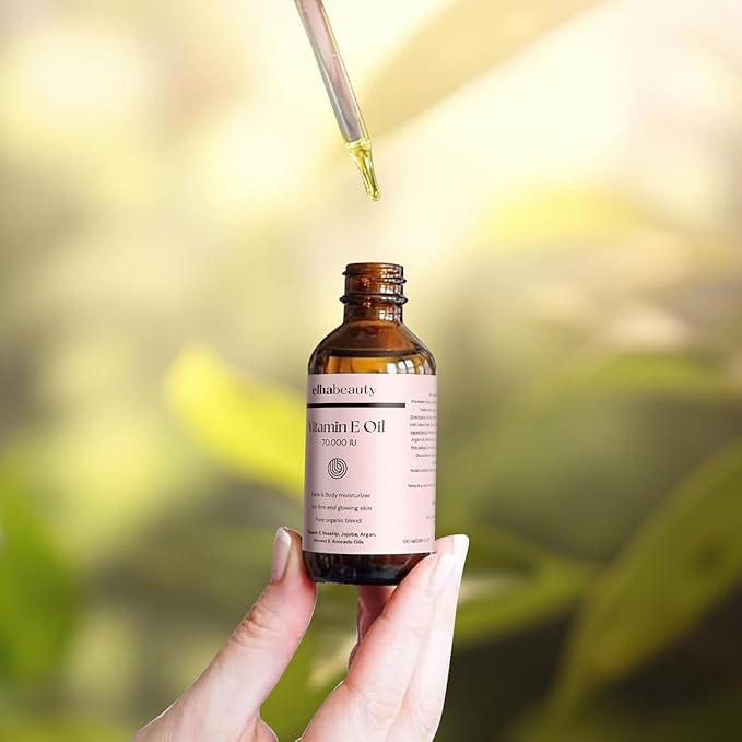 Elhabeauty Vitamin E Oil 70,000 IU, Face & Body Moisturizer, with Rosehip, Jojoba, Almond and Avocado Oils, for a firm and healthy Skin, 3.88 fl oz