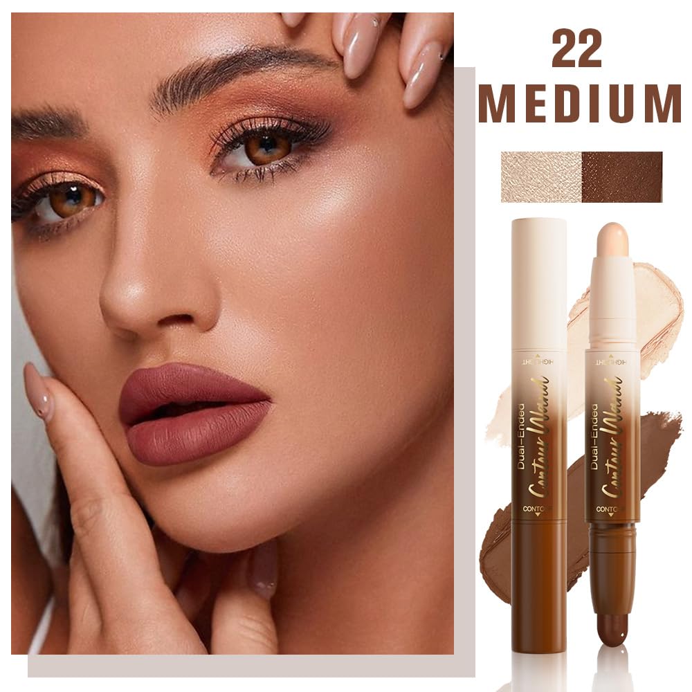 2Pcs Dual-Ended 2-in-1 Cream Contour & Highlighter Stick Makeup For Face & Body – Waterproof, Long-Lasting, Suitable for All Skin Tones, (02+04)