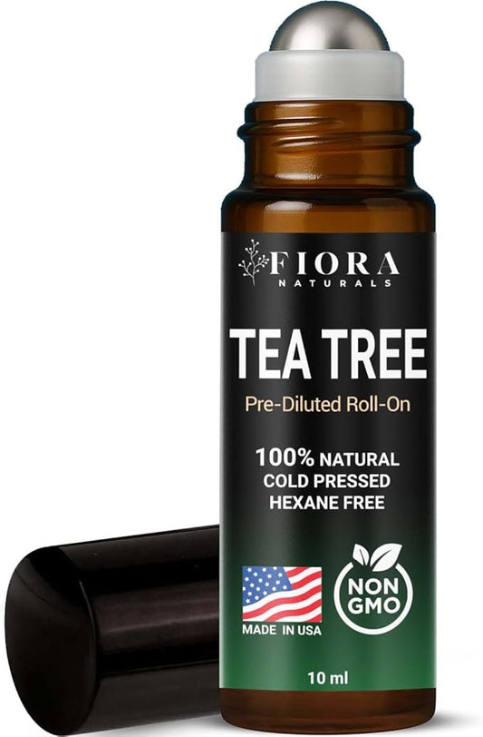 Fiora Naturals Tea Tree Oil Roll On - 100% Natural Tea Tree Essential Oil for Skin, Face, Acne, Nails, Cuticles, Scalp & Aromatherapy Wellness