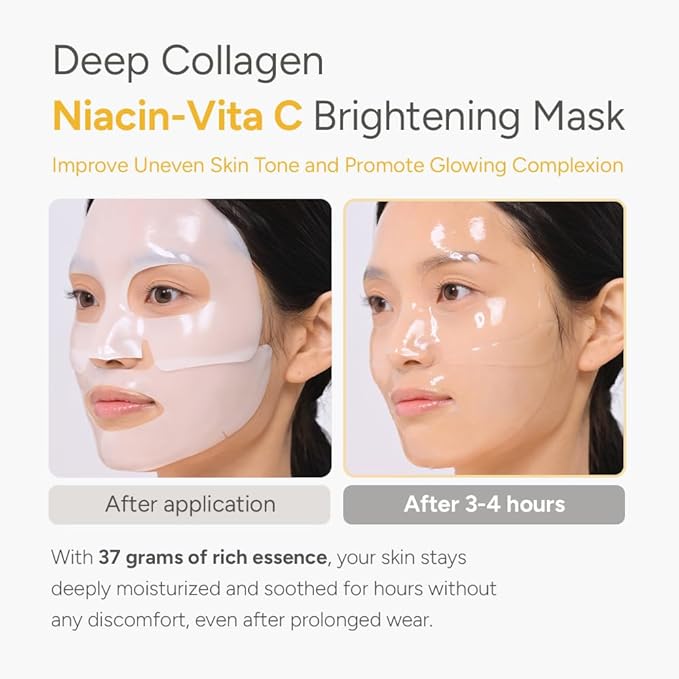 SUNGBOON EDITOR Deep Collagen Niacin-Vita C Overnight Mask 37gx4ea | Real Collagen 2,160,000PPB with Niacinamide & Vitamin C | Hydrating Face Mask for Glass Skin | Korean Skincare Routine