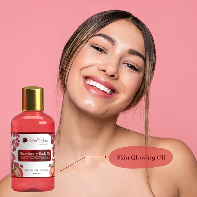 Strawberry Body Oil, Natural Body Oil For Women, Shower and Bath Perfume, Hydrating & Deep Moisturizing, Reduce Dry Skin, Long Lasting Fragrance, Vegan - 4 fl. oz