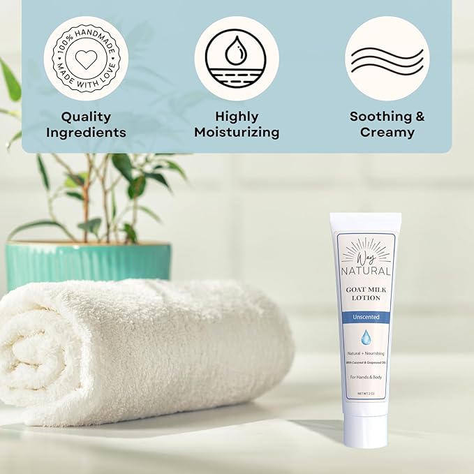 Goat Milk Lotion, Unscented - Travel Size, Natural, Body/Hand - Goat Milk Hand Cream for Women and Men - Creamy, Dry Skin Relief - Unscented Lotion - 1 (2oz) Tube