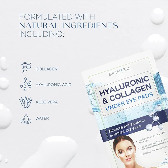 Hyaluronic Acid & Collagen Under Eye Patches - Dermatologist Tested, Hydrating, Reduces Bags & Wrinkles - Anti-Aging, Clean Beauty, Cruelty-Free Korean Skincare for All Skin Types - 15 Pairs