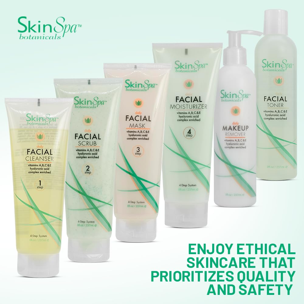 Skin Care Facial Cleanser Set, Daily Routine Kit, System, Infused with Aloe Vera, 8 Oz - Face Wash Scrub, Cleanser, Toner, Makeup Remover, Clay Mask and Moisturizer