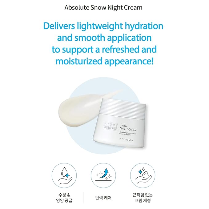 Hydrating Winter Cream with Moisturizing Formula, A Soft & Smooth Skin Appearance, For Atomy Absolute Snow NIGHT Cream (1.4FL.OZ / 40ml)