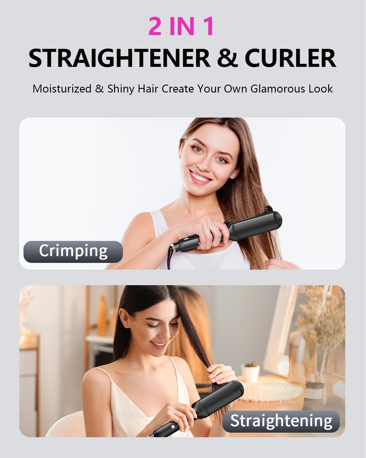Hair Crimper Waver, Professional Hair Straightener Beach Waves Curling 4 Interchangeable Ceramic Plates, Hair Crimper Auto Temp Control Wide Plate Hairs Straightener & Styling Tool for All HairsTypes