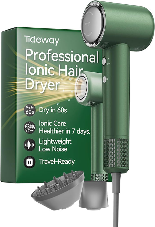 Tideway Hair Dryer, Blow Dryer with Diffuser High-Speed Plasma Ionic Low Noise for Fast Drying, Travel Hair Dryer for Women and Man, Curly/Wavy & Long/Thick Color-Treated Hair H11