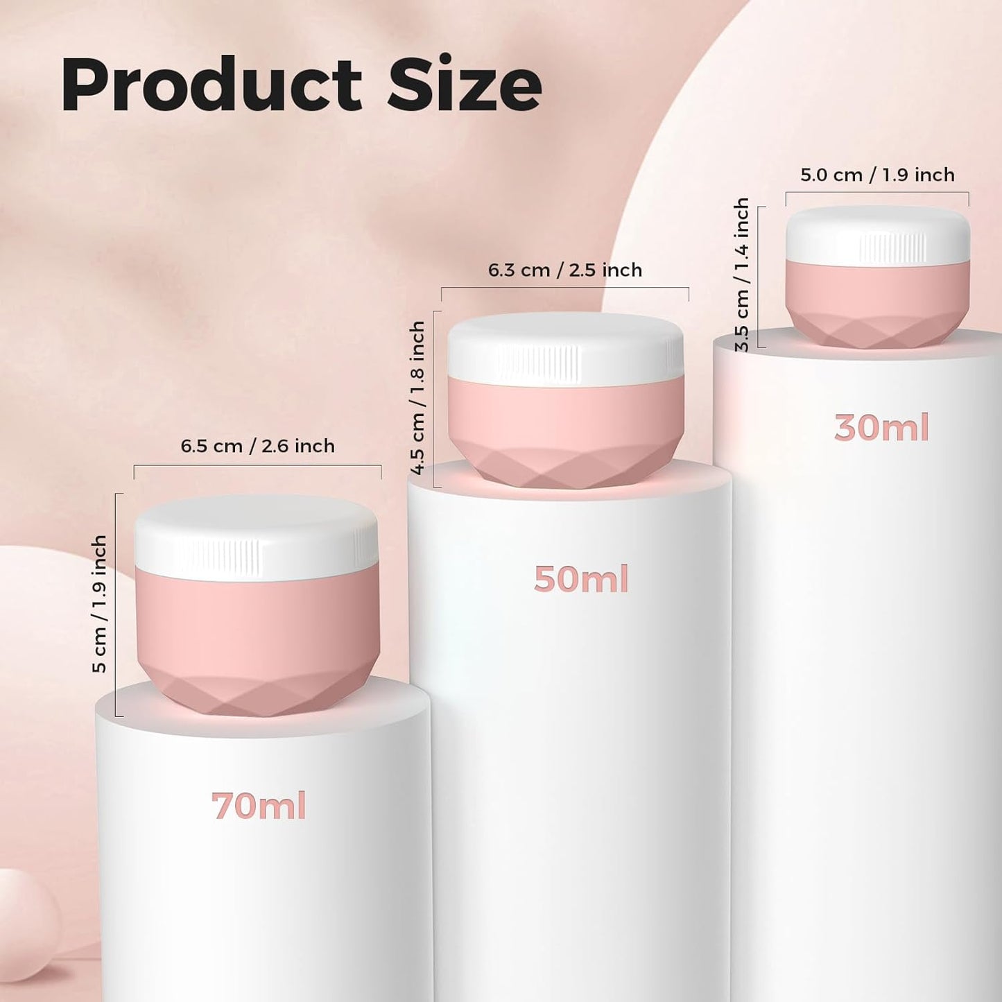 Travel Containers for Toiletries, 4-Pack TSA Approved Silicone Jars (1oz) - BPA Free Leakproof Cosmetic Containers for Creams, Lotion, Skincare & Makeup with Bonus Waterproof Bag -Mix Pink