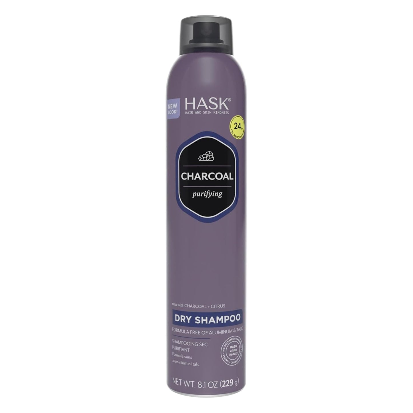 HASK Charcoal Purifying Dry Shampoo – Absorbs Oil, Purifies & Detoxifies Hair, Extends Time Between Washes, No Sulfates or Parabens, Cruelty-Free – 8.1oz