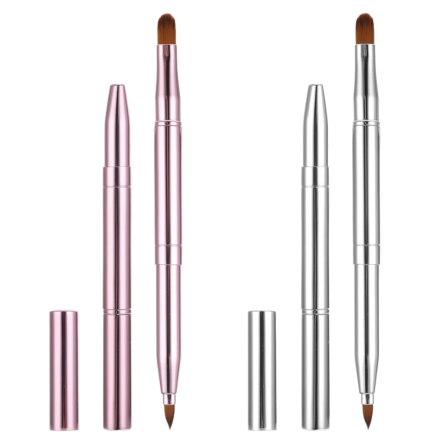 2 Pack Retractable Lip Brush for Lipstick, Double-Ended Lip Makeup Brushes Retractable with Cap Lip Gloss Lipstick Brush Applicator Travel