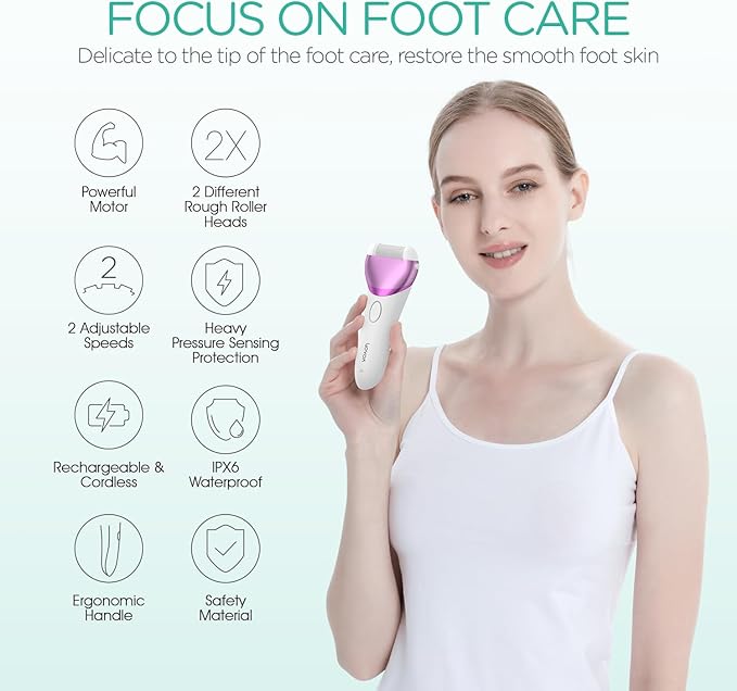 VOYOR Electric Foot Callus Remover Rechargeable Foot File Waterproof Pedicure Tools, Professional Callus Remover for Feet 3 Roller Heads Foot Scrubber Electric Foot Grinder CR300 (Purple)