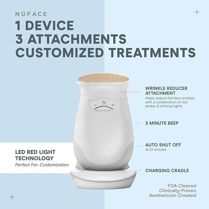 NuFACE FDA Cleared LED Red Light Wrinkle Reducer Attachment for Trinity Microcurrent Facial Device - At Home 3-Minute Fine Lines and Wrinkles Treatment for Smile Lines, Under Eyes & Forehead