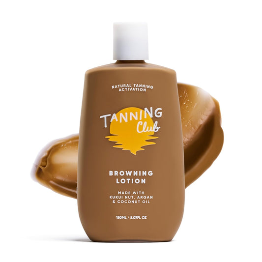 Tanning Club - Browning Lotion - Sun Tanning Accelerator with Kukui Nut, Argan, and Coconut Oils - Botanical Formula for Dark Tan - 150 mL