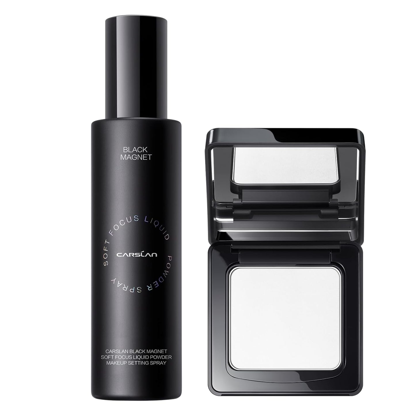 CARSLAN 1.0 Soft Focus Pressed Setting Powder + Black Magnet Setting Spray, Longwear Oil Control, Waterproof Combo, All Day Longlasting Makeup Set
