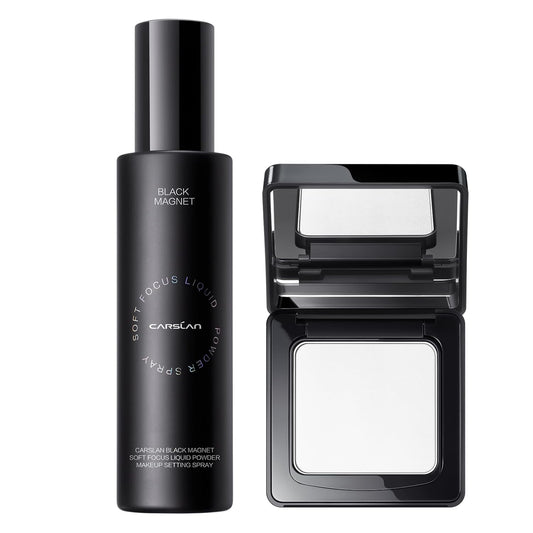 CARSLAN 1.0 Soft Focus Pressed Setting Powder + Black Magnet Setting Spray, Longwear Oil Control, Waterproof Combo, All Day Longlasting Makeup Set