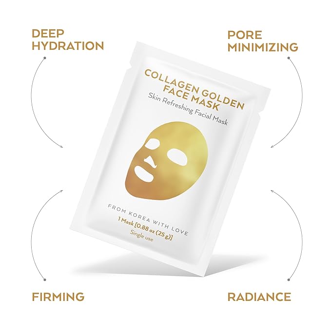 Korean Collagen Face Mask 4 pack - 24K Gold Face Mask Skin Care - Premium Alternative to Korean Sheet Masks - Deep Collagen Mask For Face, Skin - Hydrating Face Masks Skincare - Korean Face Mask Set