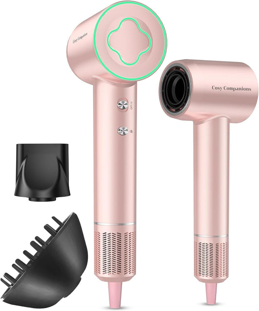 Hair Dryer - 150000 RPM High-Speed Brushless Motor Negative Ionic Blow Dryer for Fast Drying, Low Noise Thermo-Control Hair Dryer with Diffuser and Nozzle, Gleaming Pink