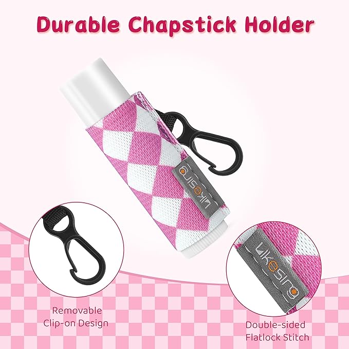 Chapstick Holder Keychain, Lip Balm Holder Sleeve Pouch with Clip On, Lip Gloss Lipstick Holder Keychain Fits More Standard Lip Balm, Gift for Women Girls Boys and Man(Checkerboard)