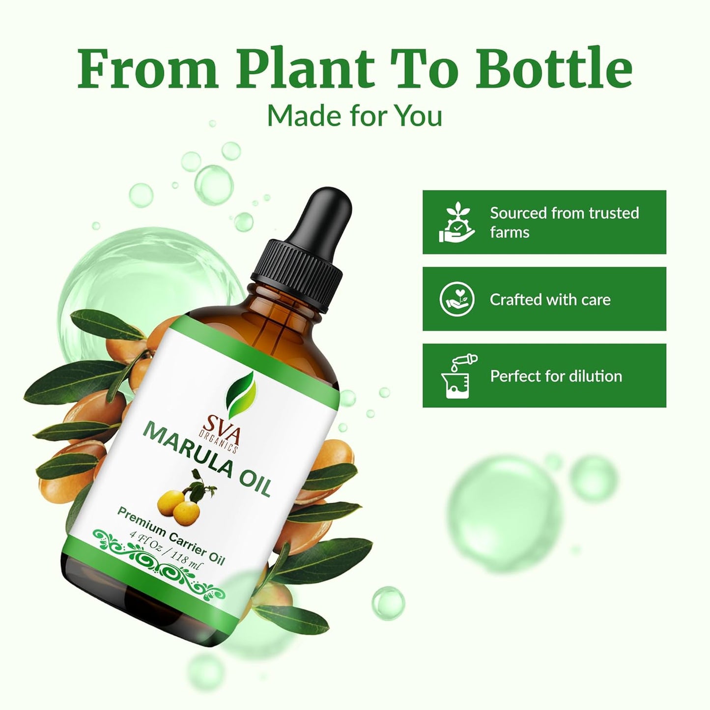 SVA Organic Marula Seed Oil - 4 Fl Oz - 100% Natural Cold Pressed Virgin Marula Oil Organic - for Face, Skin Care, Hair Care, Scalp Massage & Body Massage – Unrefined Carrier Oil with Dropper