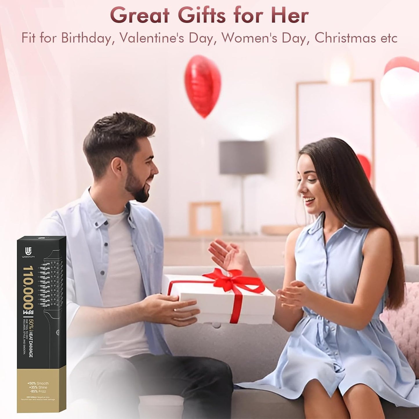 Blow Dryer Brush Hair Straightener: High Speed Hot Air Styler 110,000 RPM for Fast Drying Straightening Volumizing, One Step Volumizer with PTC Smoothing Comb Negative Ion for Silky Frizz-Free (Grey)