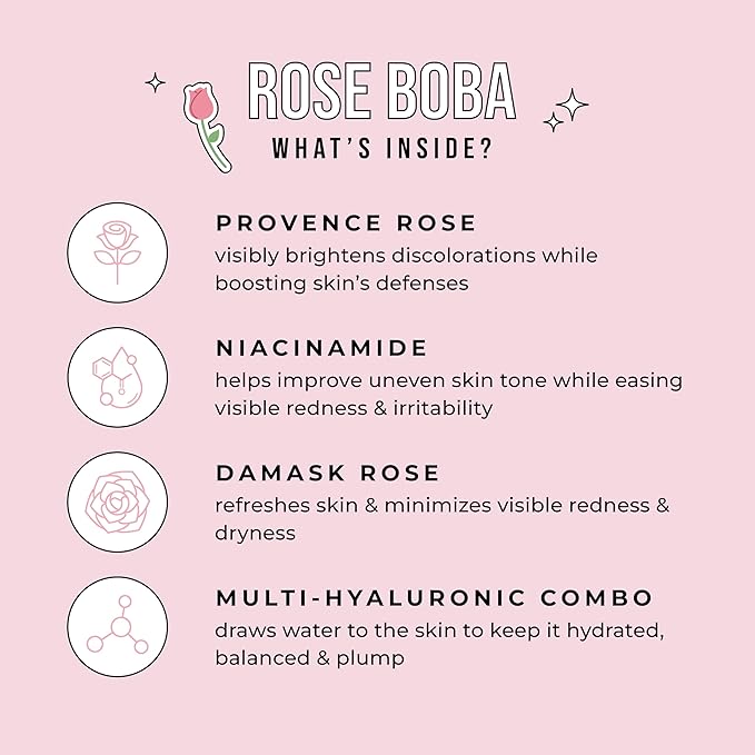 Avatara Rose Boba Hydrogel Mask, Cooling Facial Mask, 2-Piece Glow-Enhancing, Hydrating, Balancing Skin Care Mask with Niacinamide & Rose Extract, 30 g, 1-Pack