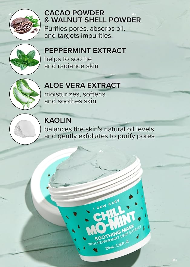 I DEW CARE Wash Off Face Mask - Chill Mo-Mint | Soothing Mask with Peppermint Leaf Extract, Korean Face Mask Skin Care for Face, 3.38 Oz