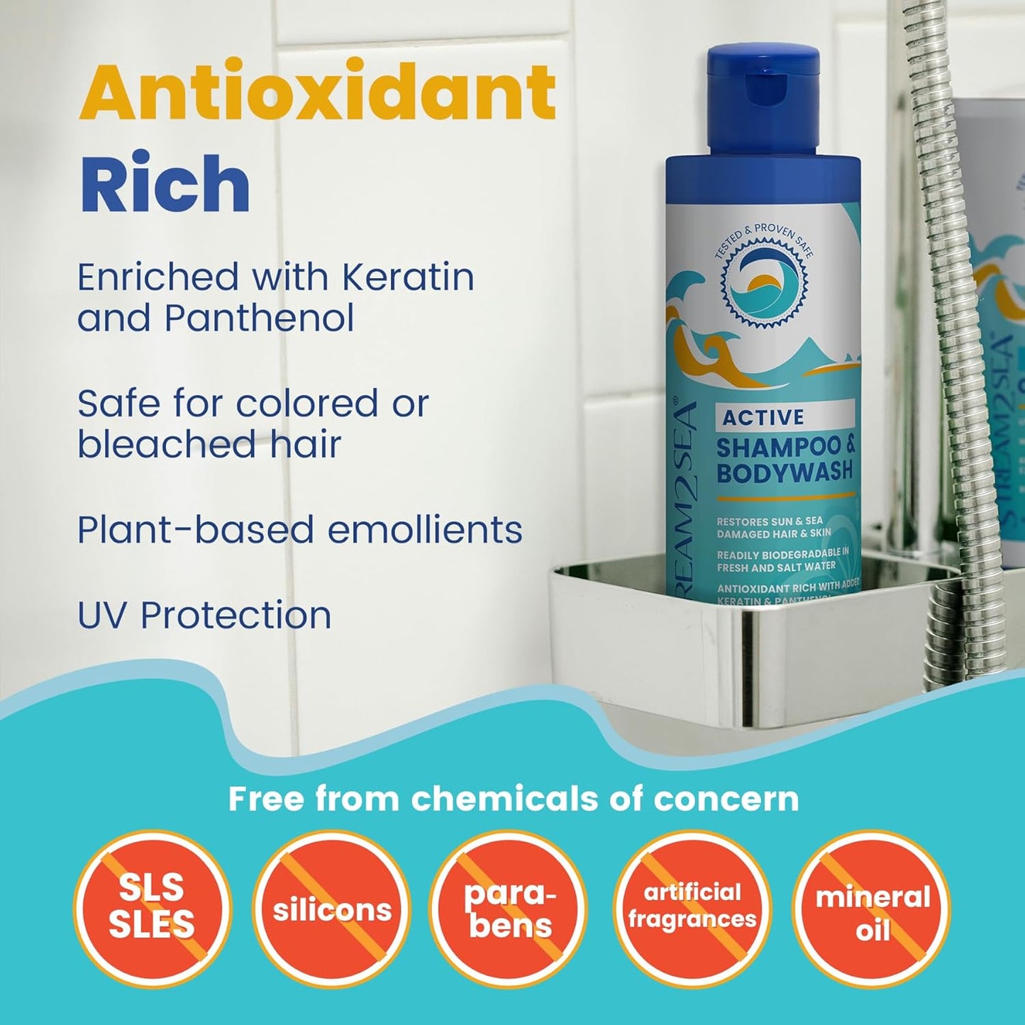 Non Toxic Shampoo and Conditioner, Body Wash 3 in 1 for Swim - Reef Safe Swimmers Shampoo for Men, Women or Kids - All Natural Organic Shampoo and Conditioner Set with Biodegradable Soap for Camping