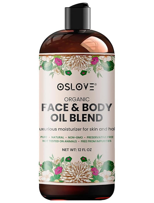 Organic Face and Body Oil Unique blend of 12 virgin organic carrier oils | Use as is or for making lotions, body butters, serums, soaps-12 oz (12)