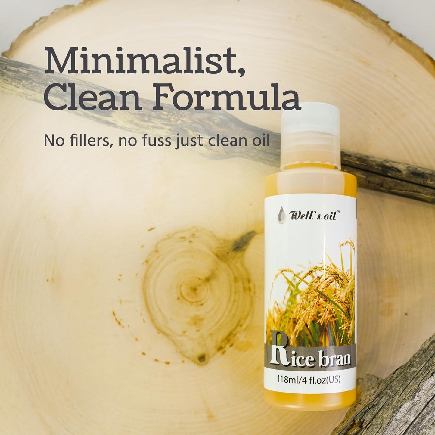 Well's Oil Rice Bran Oil | 100% Pure Natural Carrier Oil | Refined, Cold Pressed | For Body, Skin & Hair (8 fl oz / 237 ml) (Pack of 2)