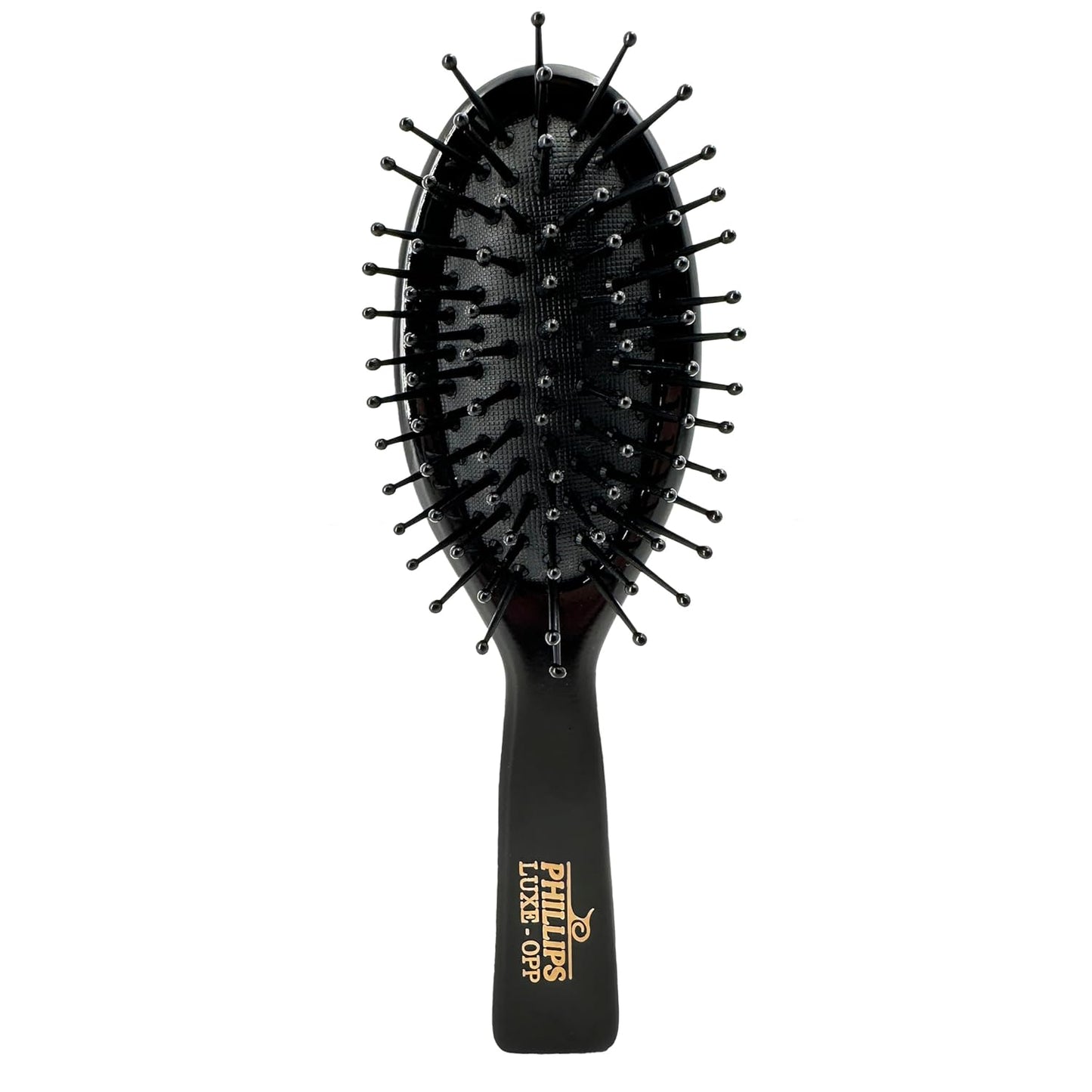 Phillips Brush Luxe Oval Paddle Purse Sized Hair Brush, Sleek Black Color with Gold Accents – 7 inch Detangler Paddle Brush from the Luxe Series by Phillips Brush