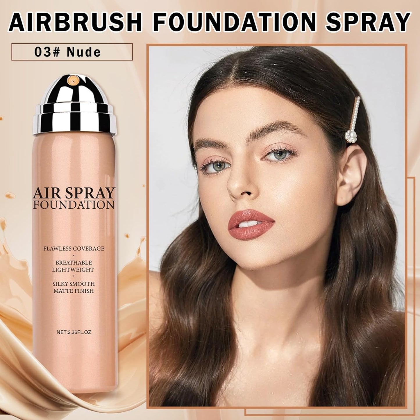 Magic Minerals Airbrush Foundation Full Coverage Foundation for Smooth Nude Finish,Moisturizing Airbrush Flawless Setting Spray,Waterproof base de maquillaje (03 Nude)