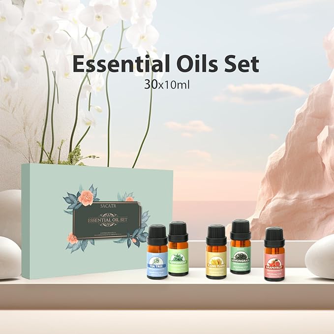 Essential Oils Set - Pure Essential Oils-Perfect for Diffuser, Humidifier, Massage, DIY Candle and Soap Making（30x10 ML）