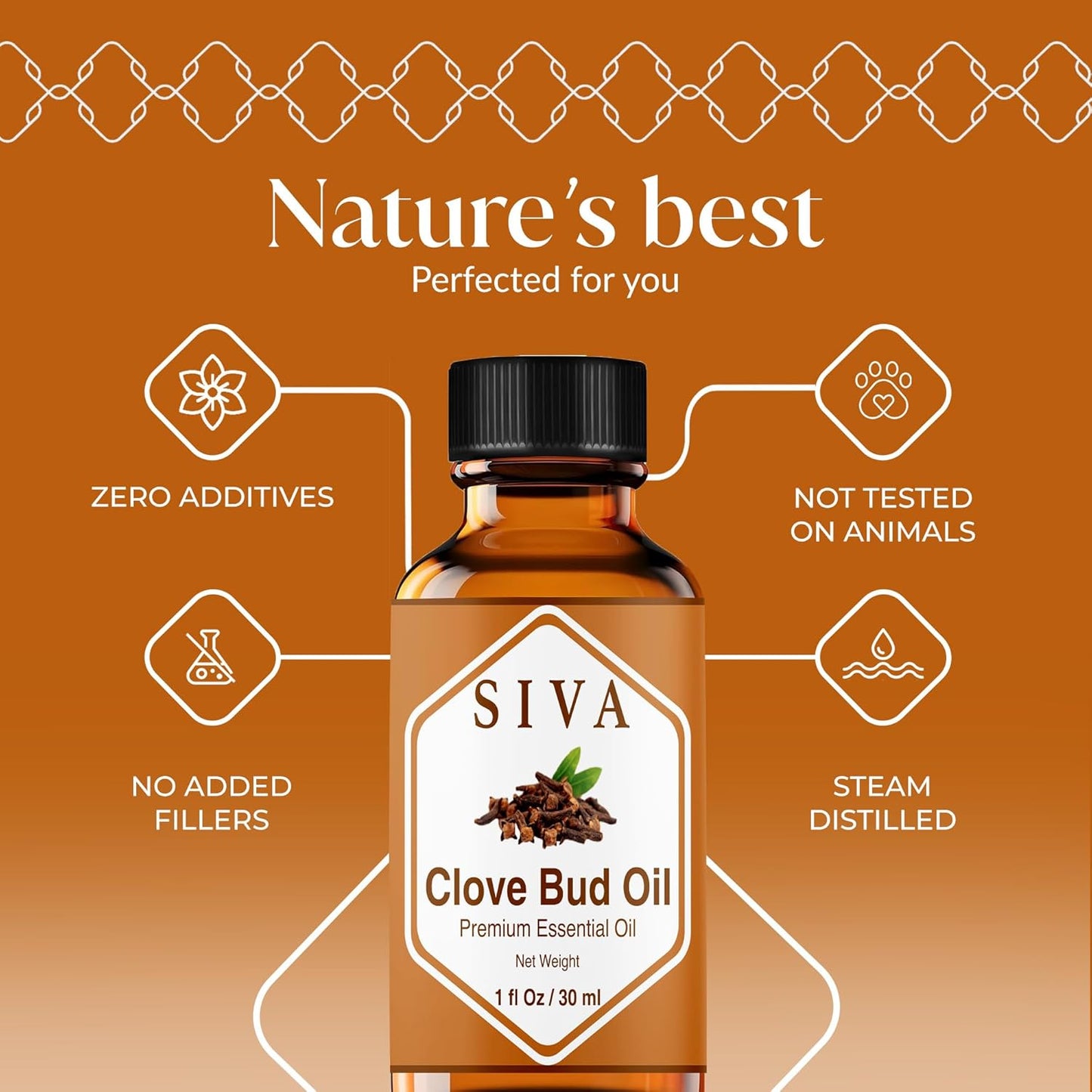 Siva Clove Bud Essential Oil - 1 Fl Oz – 100% Natural Clove Bud Oil - for Diffuser, Face, Skin Care, Aromatherapy, Hair Care, Scalp and Body Massage - with Dropper