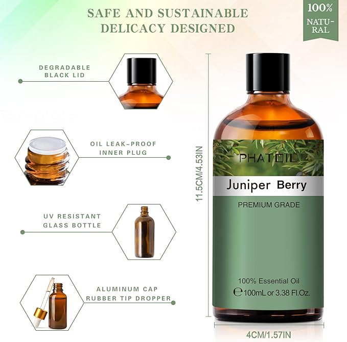 100ML/3.38fl.oz Juniper Berry Fragrance Oils, PHATOIL Juniper Berry Oil for Diffuser, Humidifier, Scented Oils for DIY Soap, Candle Making with Premium Glass Dropper