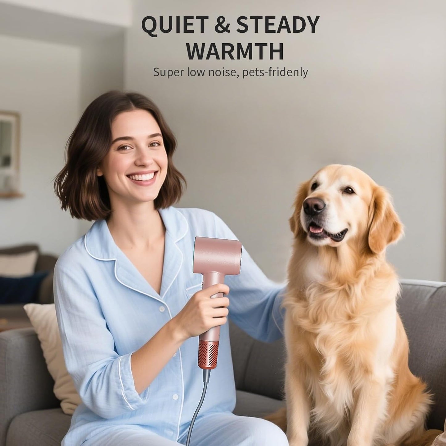 Infrared Ionic Hair Dryer with Magnetic Nozzle - 1600W Voltage Blow Dryer for Women, Fast Drying, Frizz Control, Lightweight & Low Noise, Red Light & Negative Ions, for All Hair Types