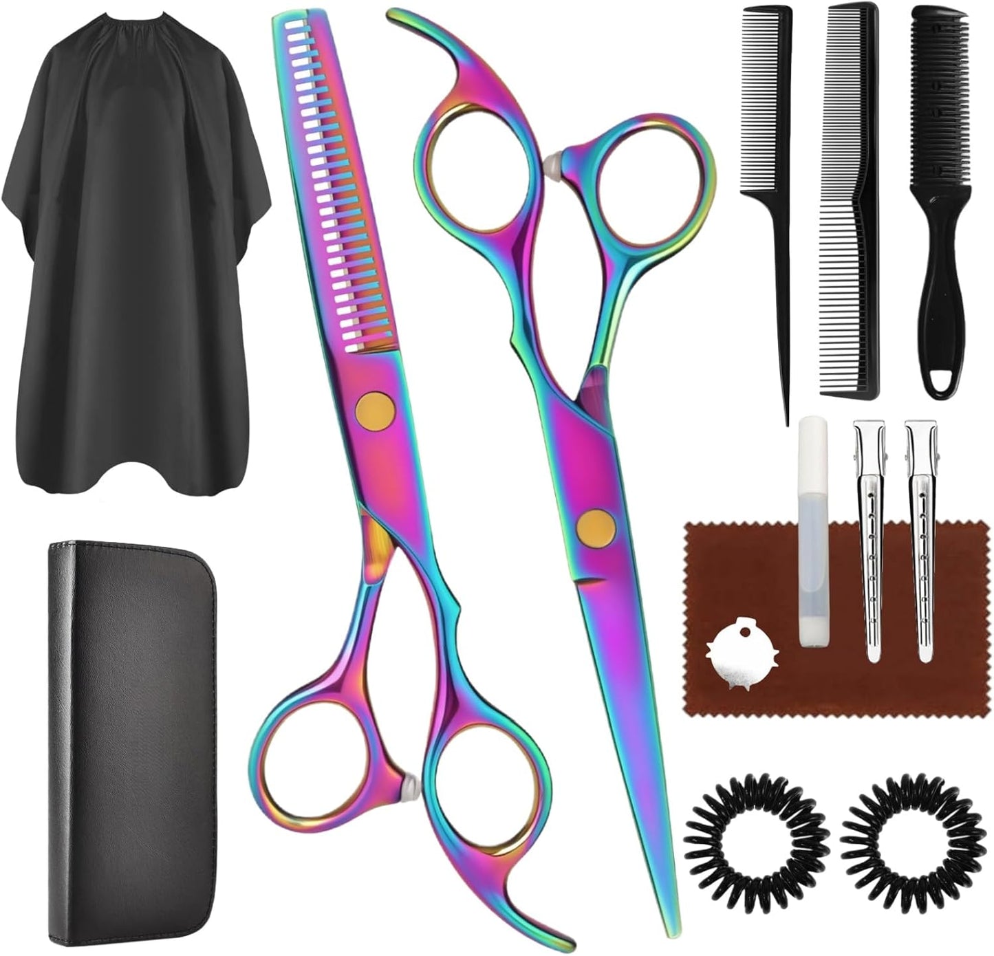 Hair Cutting Scissors Set, Professional Haircut Scissors Kit with Cutting Scissors Thinning Scissors for Barber/Salon/Home/Men/Women/Kids/Adults(Rainbow)