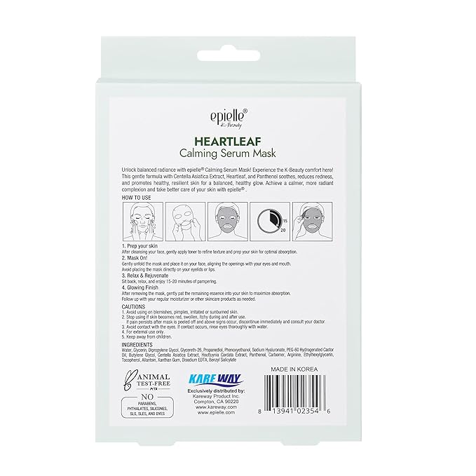 Epielle Heartleaf Calming Serum Sheet Masks (5pk) | Korean Skincare | Facial Sheet Mask | Kbeauty, Mother's Day Gifts