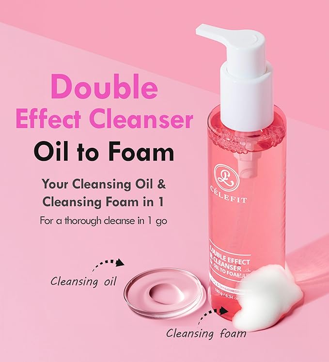CELEFIT Double Effect Cleanser Oil to Foam Korean Cleansing Oil Makeup Remover Foaming Facial Cleanser | Makeup Remover Oil to Foam Cleanser Face Wash for Women & Men | Travel Size Face Wash (1.05oz)