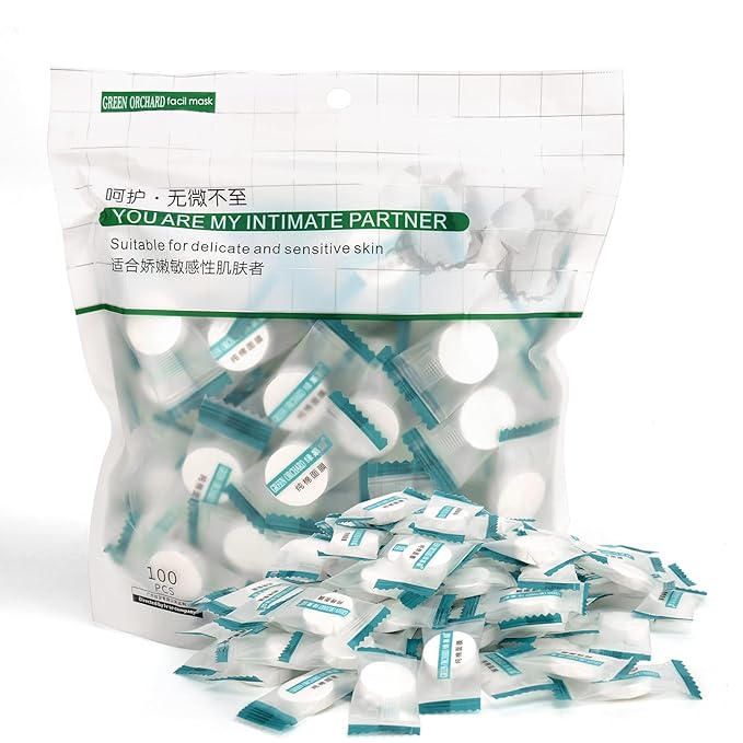 100PCS Cotton Dry Compressed Facial Mask Sheet, DIY Facial Skin Care Great for Home and Travel, Disposable Mask Paper, Individually Packaged Like Candy