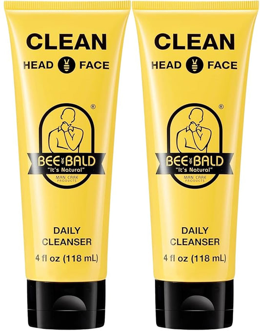 Bee Bald CLEAN - Daily Cleanser for Face and Head - Premium Facial Cleanser for Men and Women, Refreshes and Thoroughly Cleans - 4 fl Oz (Pack of 2)