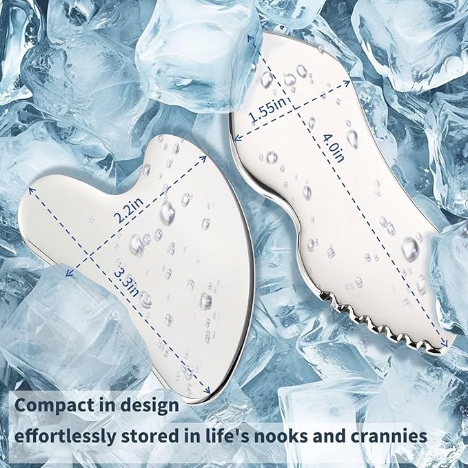 ANNROS 2Pcs Stainless Steel Gua Sha Facial Tools, GuaSha Set for Face Neck, Natural Skin Care，Perfect GuaSha Set for Skincare and Rituals and Travel-Friendly, Gift for Women