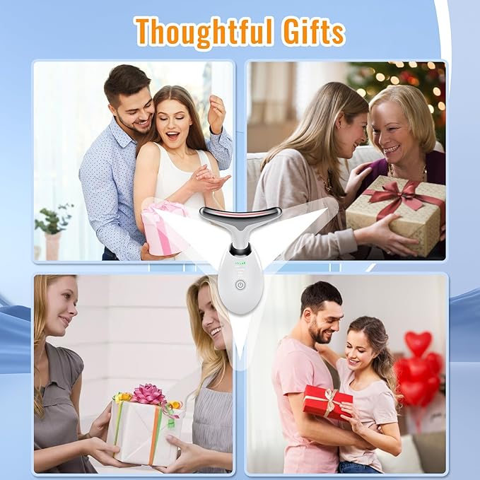 Face and Neck Beauty Device, Micro Glow Facial Machine,7 Color Led Face Neck Massager,Micro Glow Face Sculptor (White)