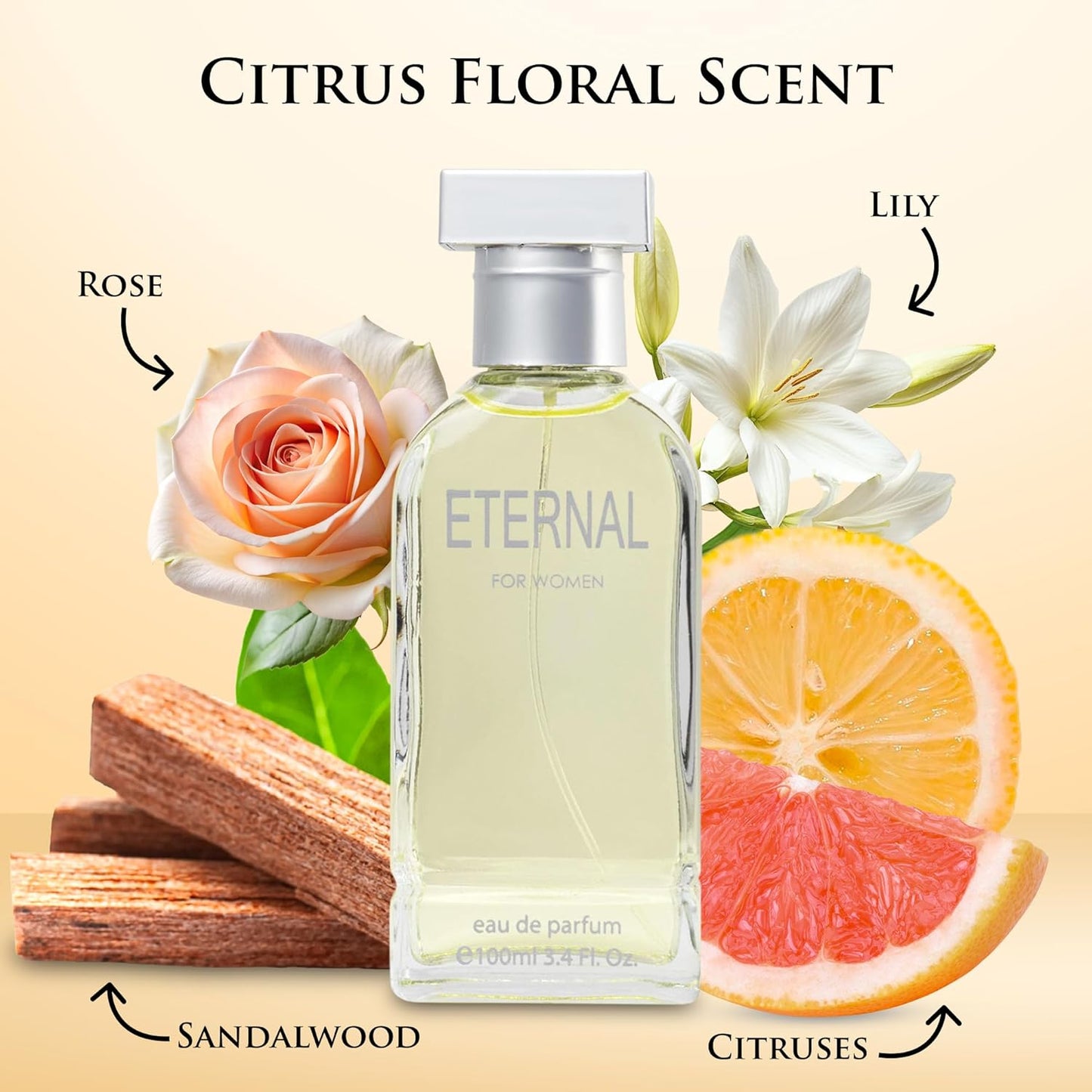 Eternal for Women - 3.4 Fluid Ounce Eau De Parfum Spray Refreshing Mix of Citrus Floral & Musk Fragrances Smell Fresh All Day Long Lovely Gift Occasions, Parfume for Women 100ml Bottle